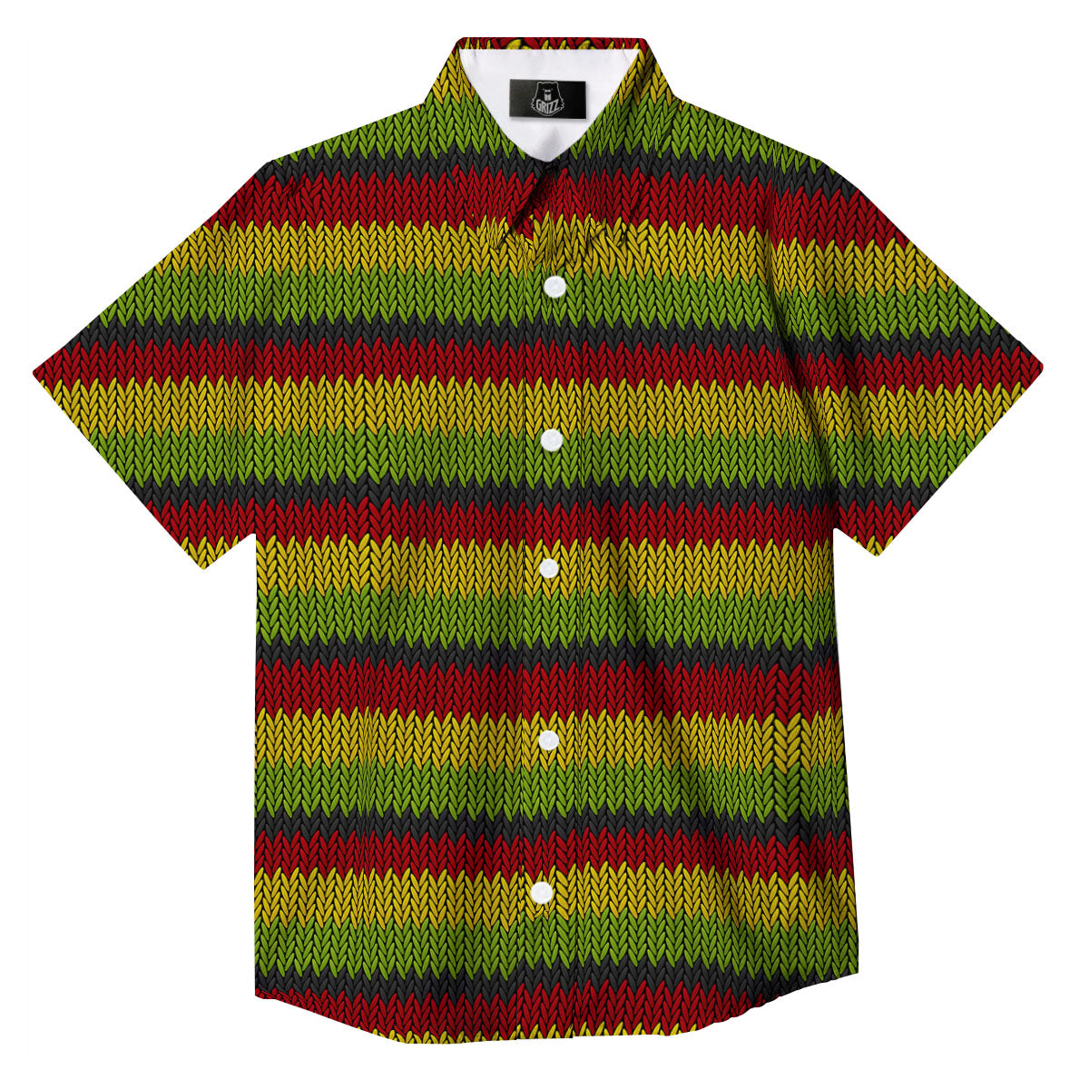 Reggae Knitted Style Print Pattern Button Up Shirt-grizzshop