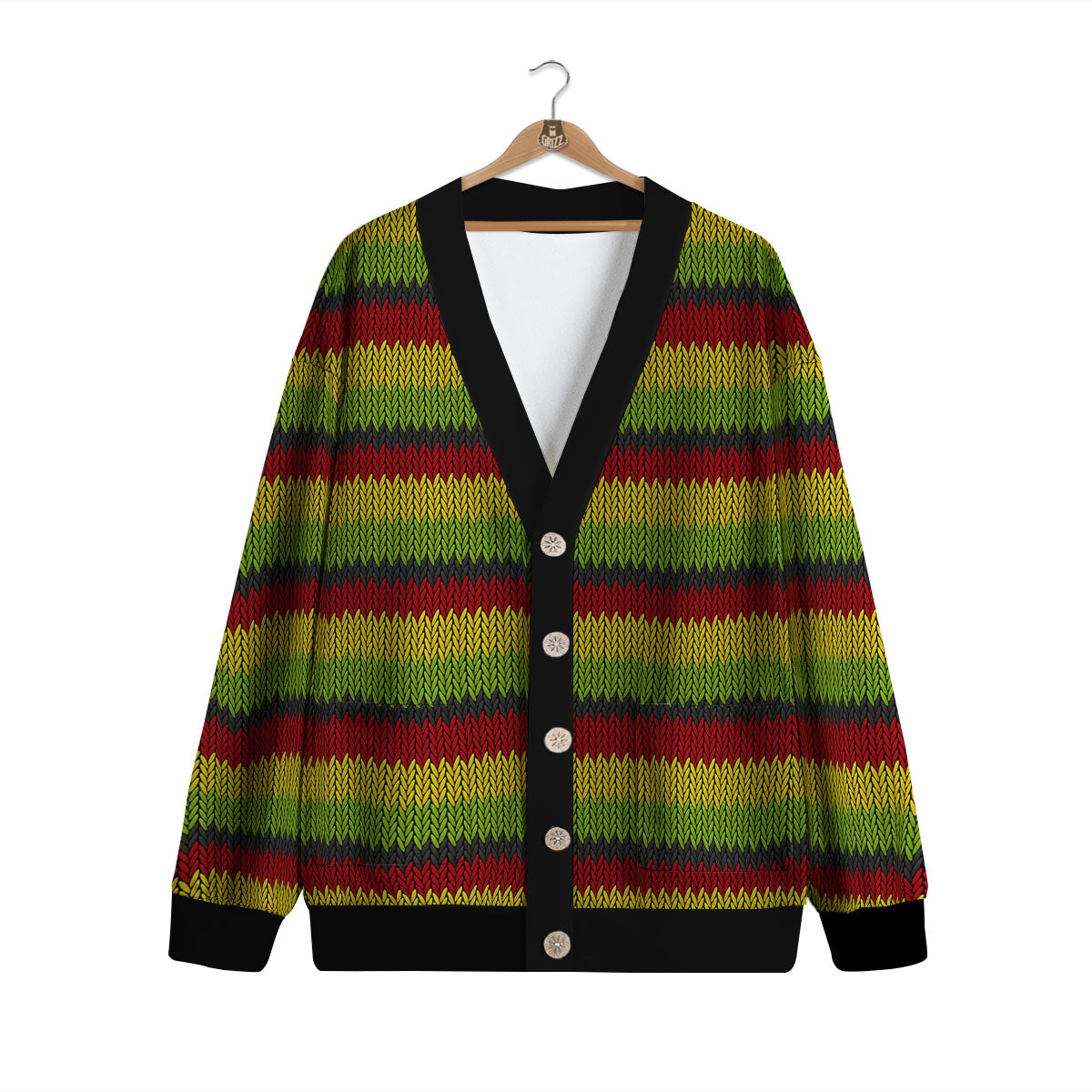 Reggae Knitted Style Print Pattern Cardigan-grizzshop