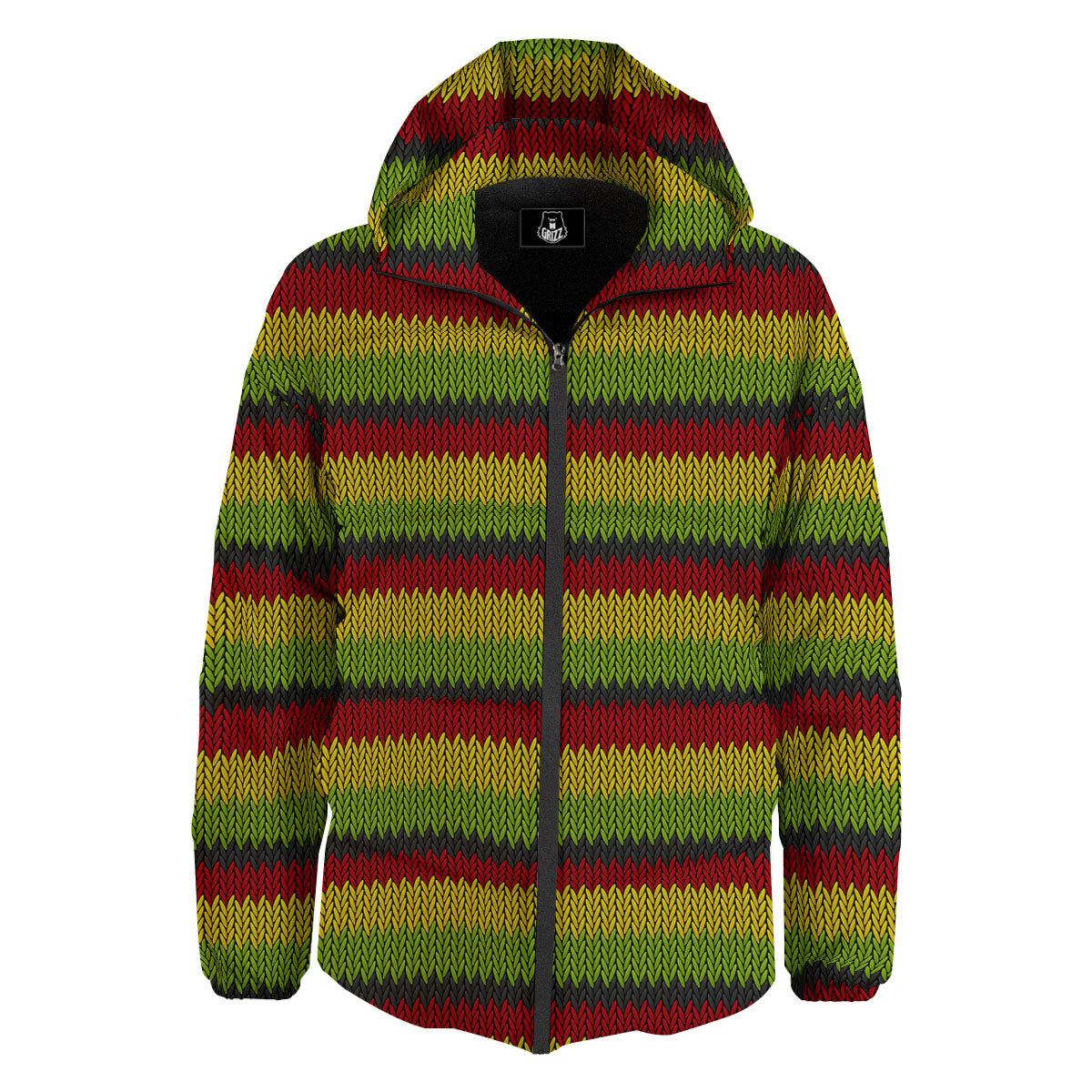 Reggae Knitted Style Print Pattern Down Jacket-grizzshop