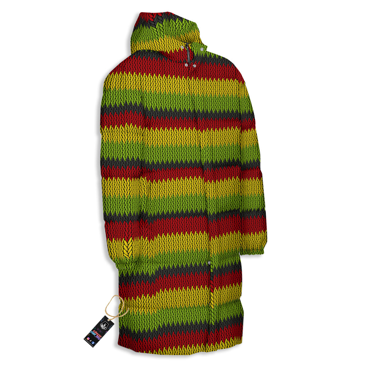 Reggae Knitted Style Print Pattern Long Down Jacket-grizzshop