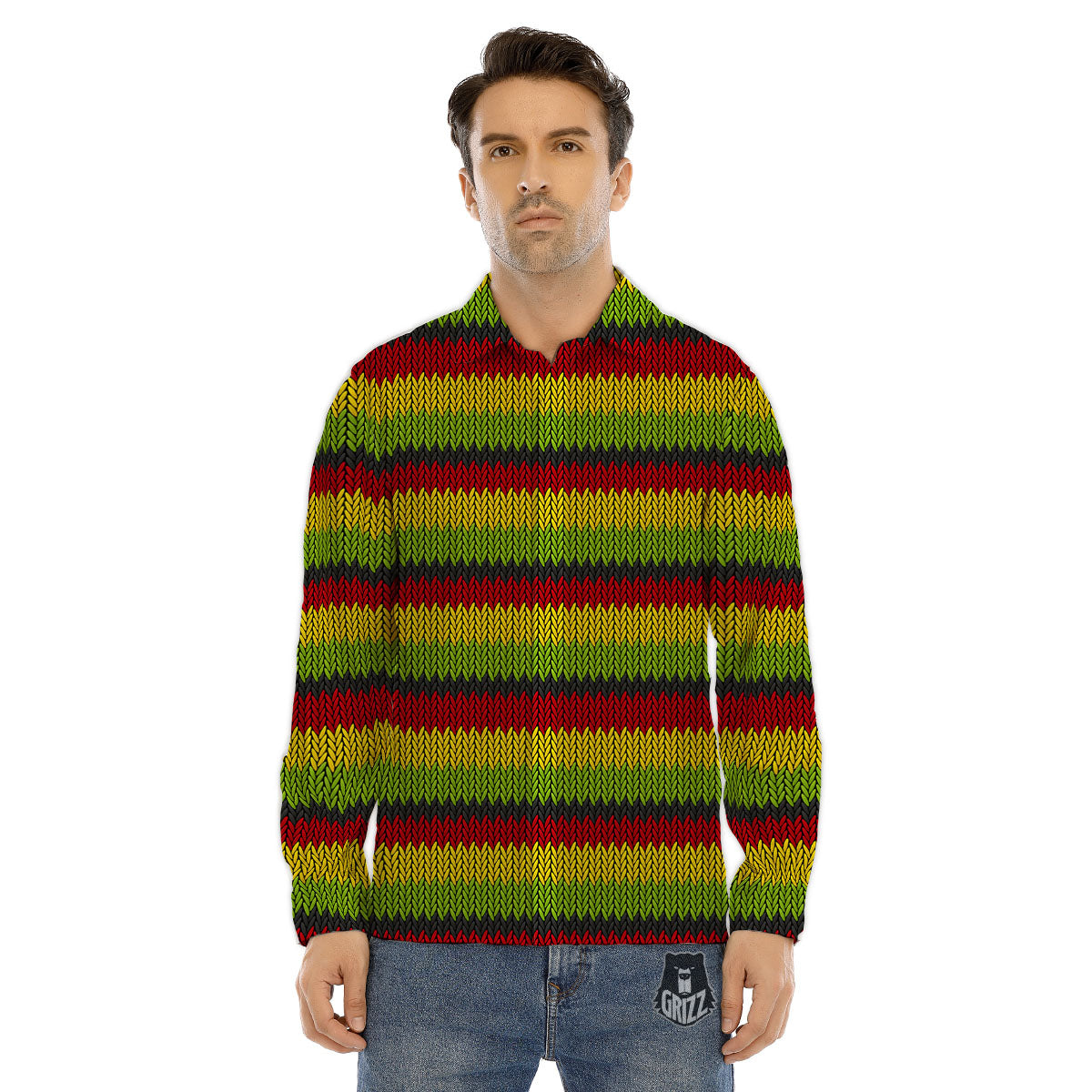 Reggae Knitted Style Print Pattern Men's Dress Shirts-grizzshop