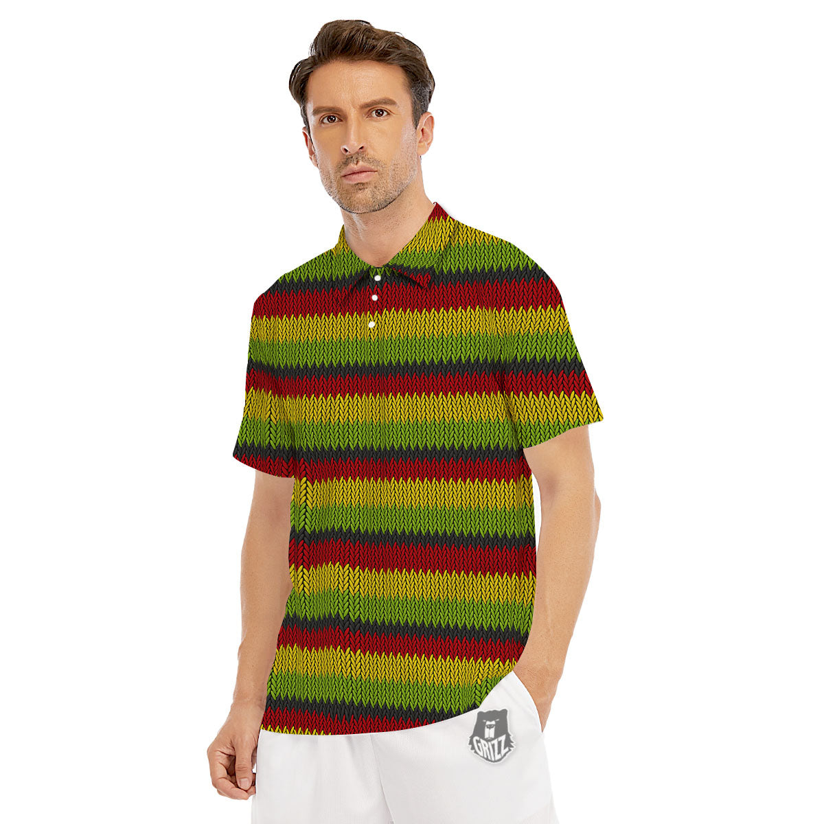 Reggae Knitted Style Print Pattern Men's Golf Shirts-grizzshop