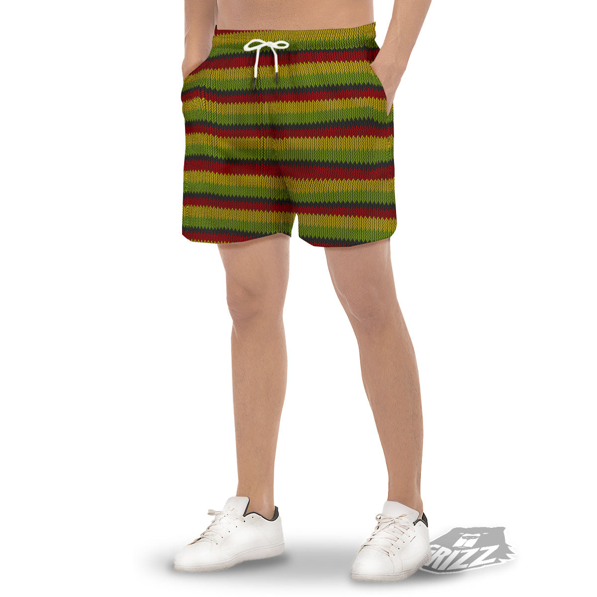 Reggae Knitted Style Print Pattern Men's Gym Shorts-grizzshop