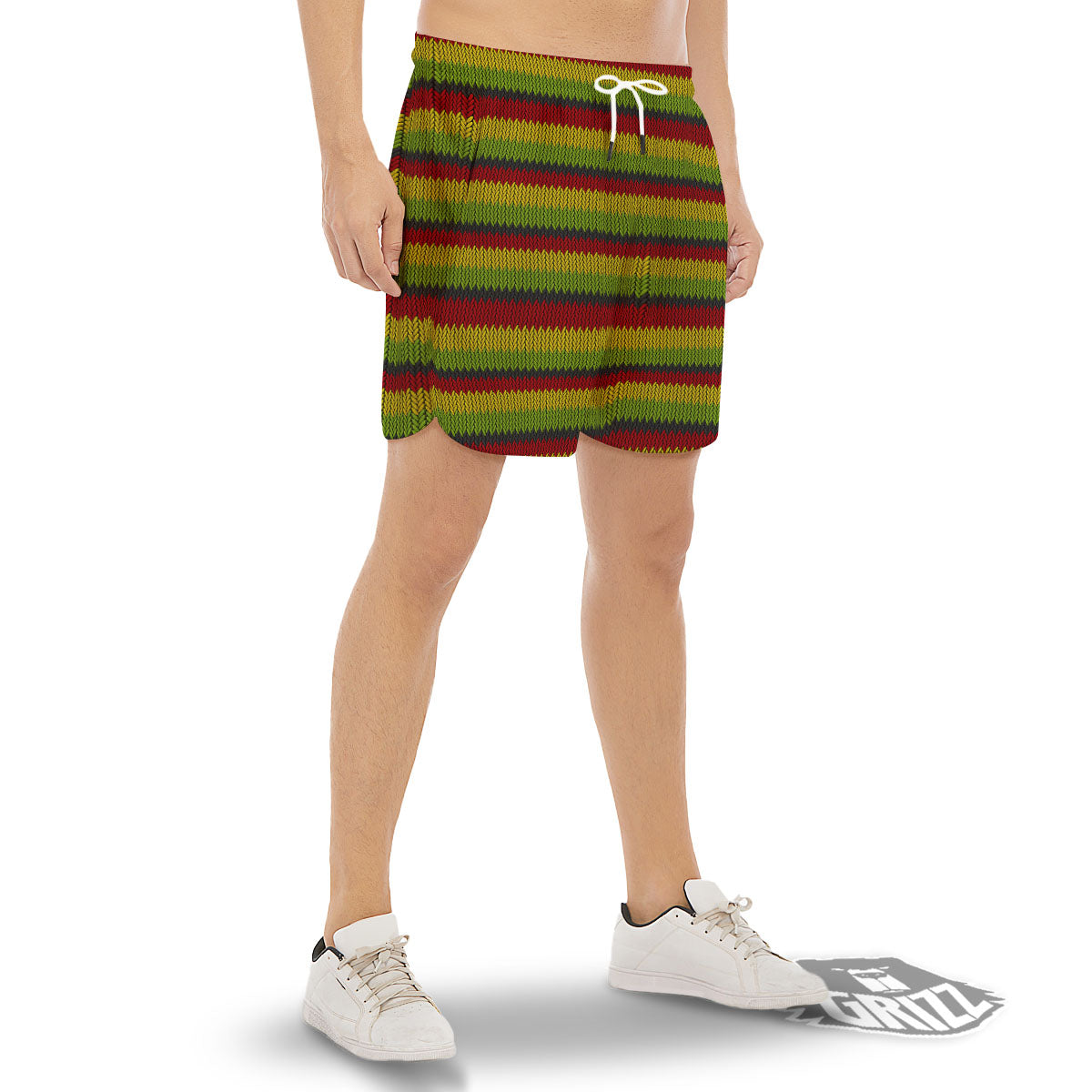 Reggae Knitted Style Print Pattern Men's Gym Shorts-grizzshop