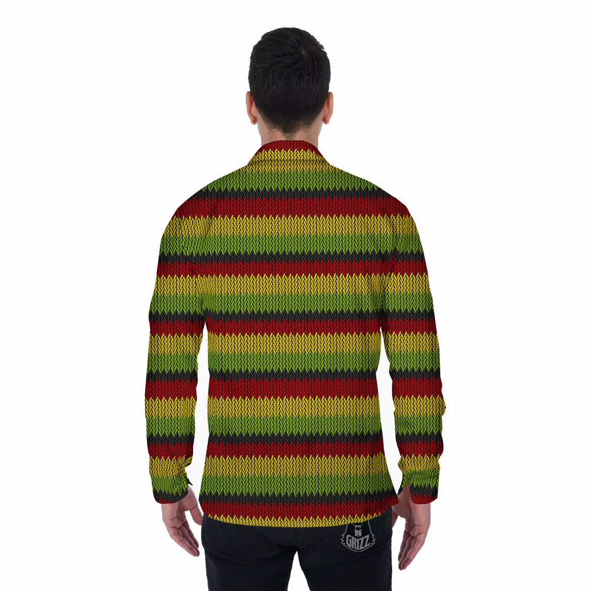 Reggae Knitted Style Print Pattern Men's Long Sleeve Shirts-grizzshop