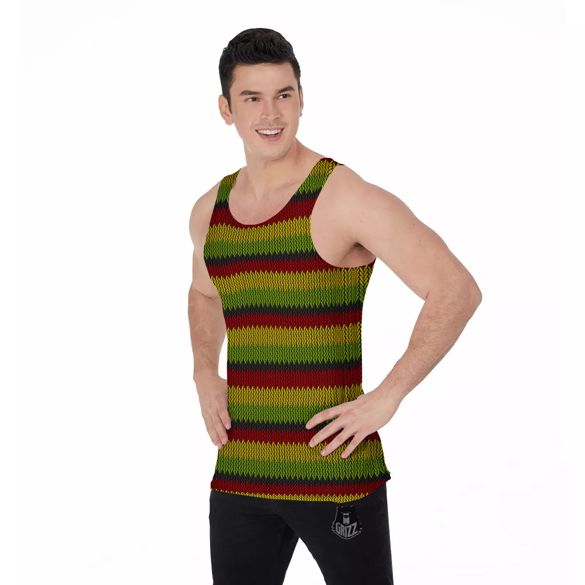 Reggae Knitted Style Print Pattern Men's Tank Top-grizzshop