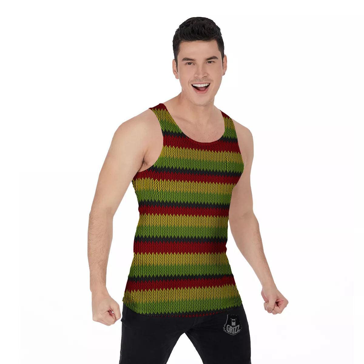 Reggae Knitted Style Print Pattern Men's Tank Top-grizzshop