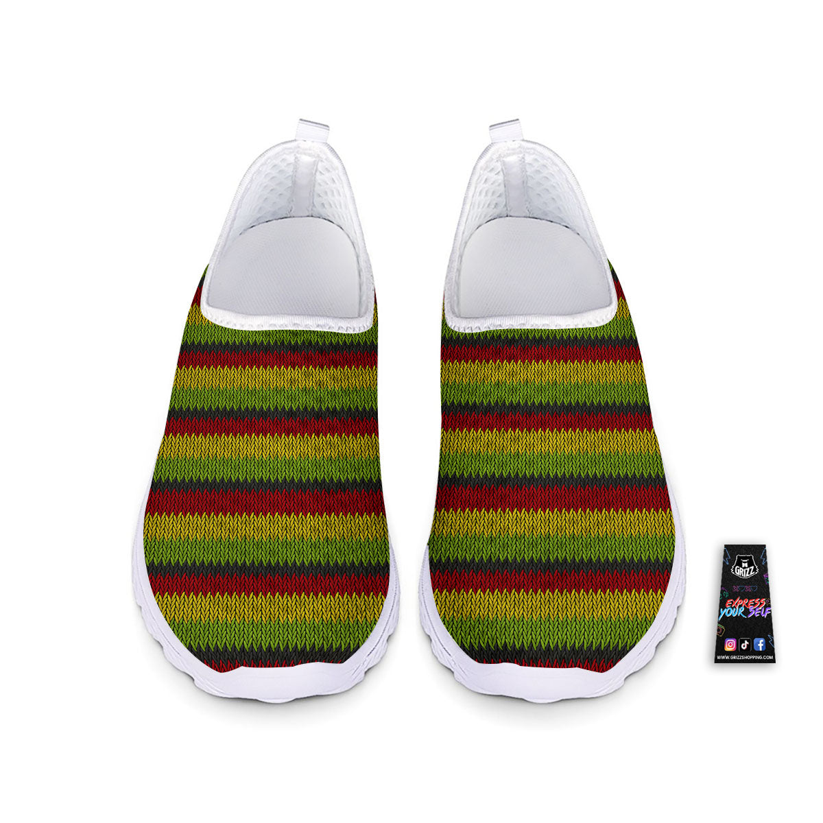 Reggae Knitted Style Print Pattern Nurse Shoes-grizzshop