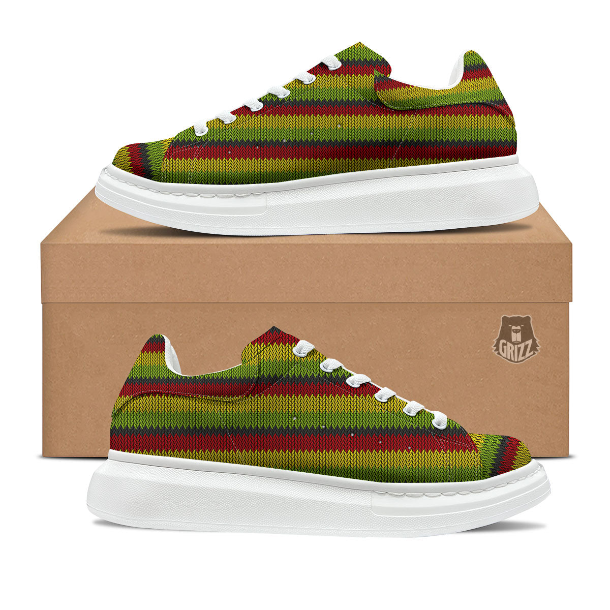 Reggae Knitted Style Print Pattern Platform Shoes-grizzshop