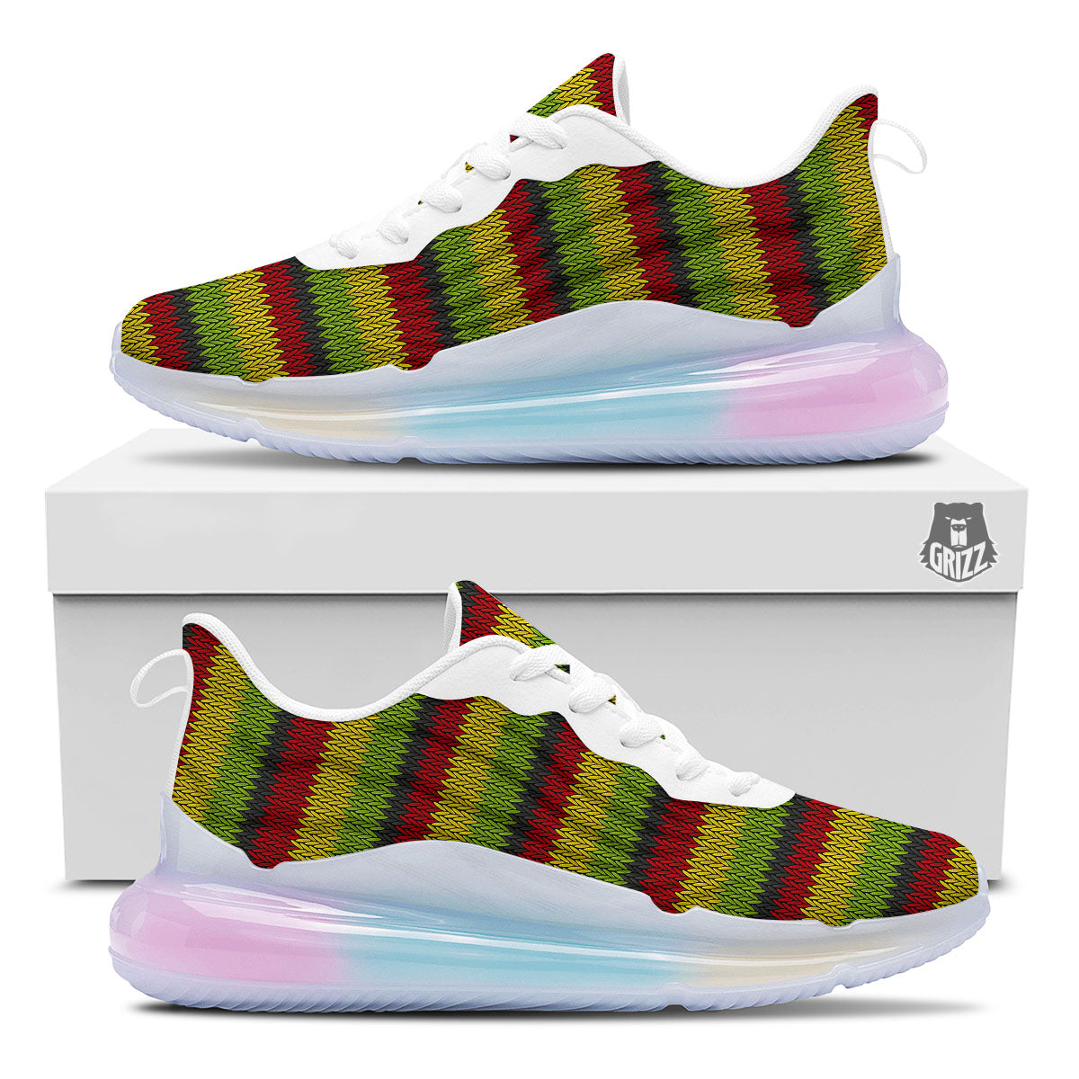 Reggae Knitted Style Print Pattern Running Sneakers-grizzshop