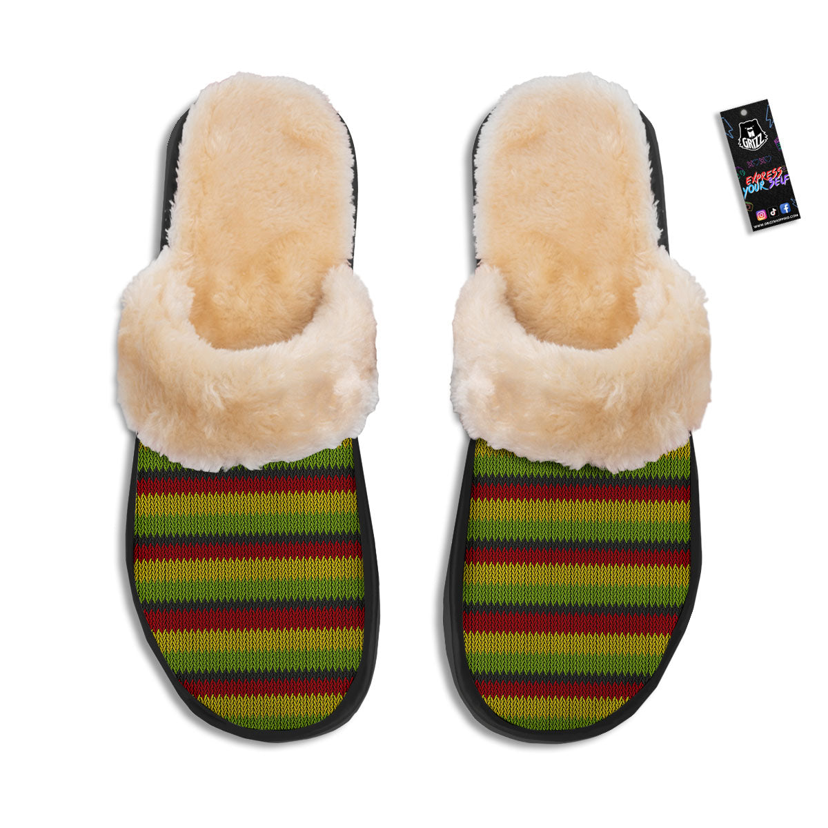 Reggae Knitted Style Print Pattern Slippers-grizzshop