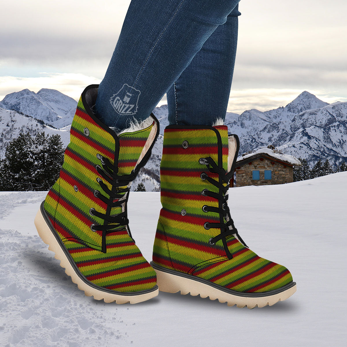 Reggae Knitted Style Print Pattern Snow Boots-grizzshop