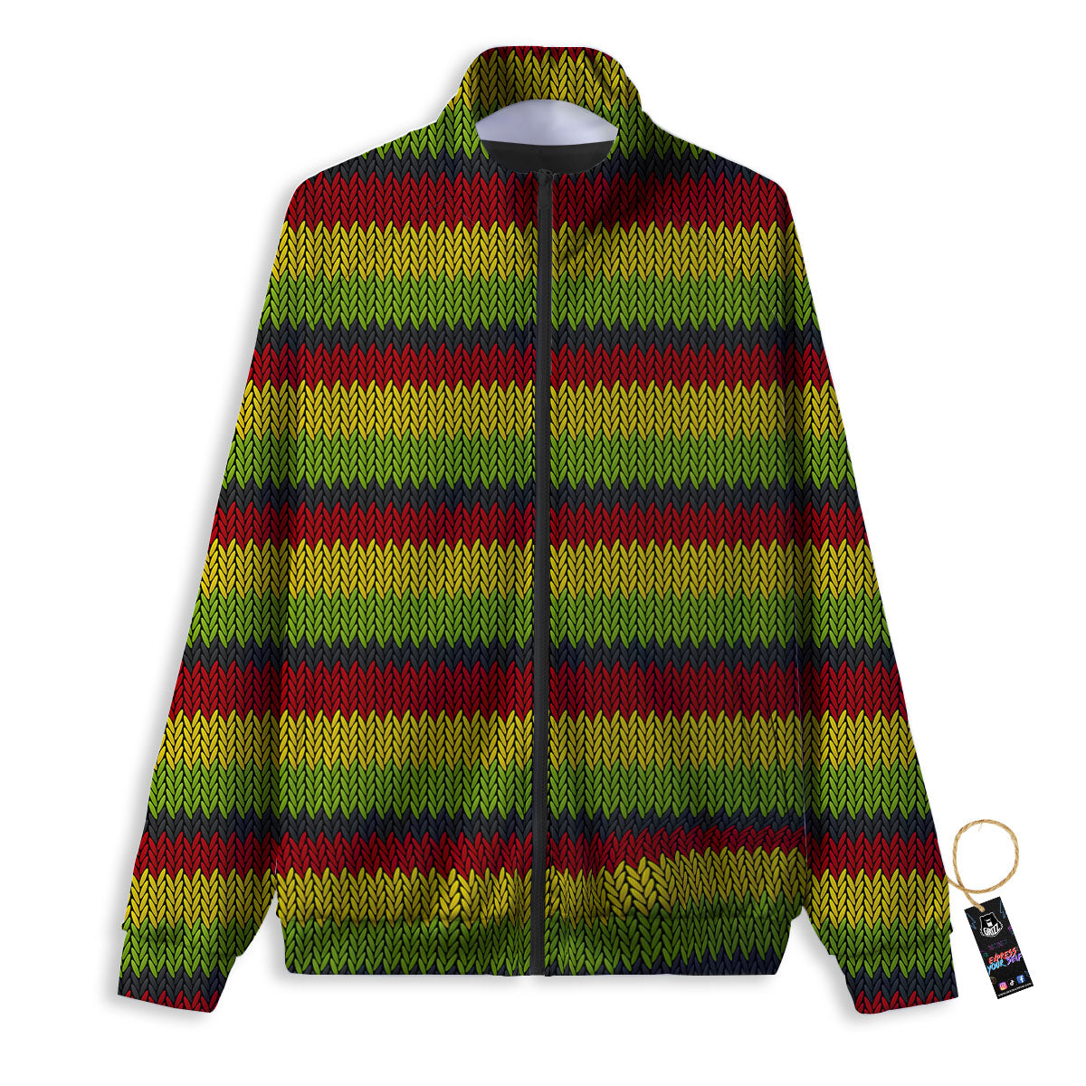 Reggae Knitted Style Print Pattern Track Jacket-grizzshop