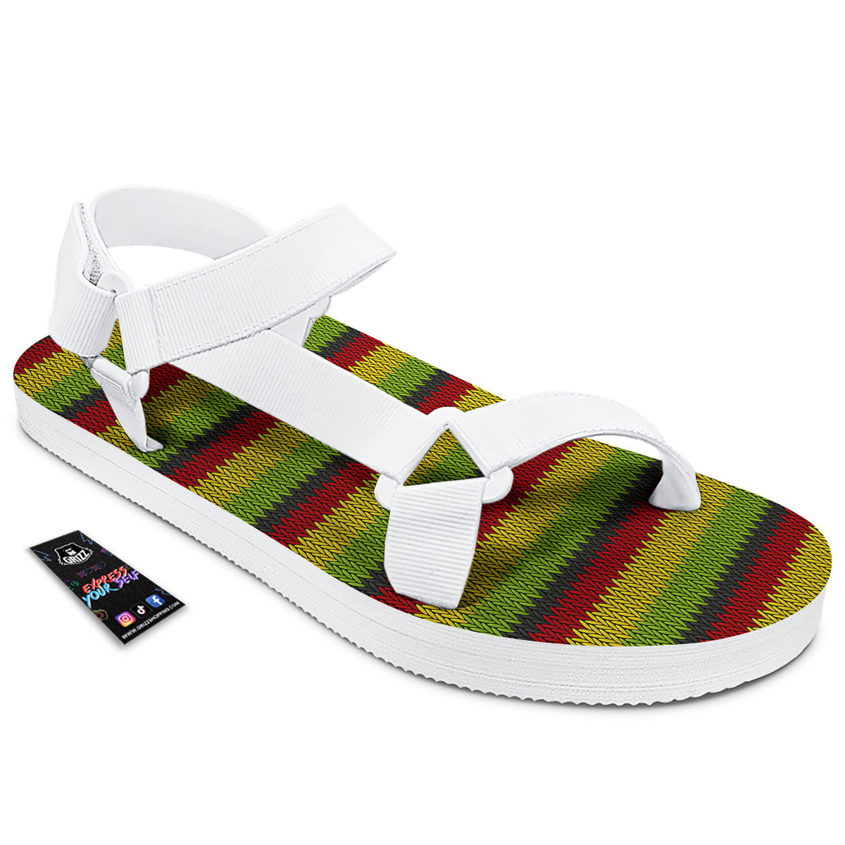 Reggae Knitted Style Print Pattern White Open Toe Sandals-grizzshop