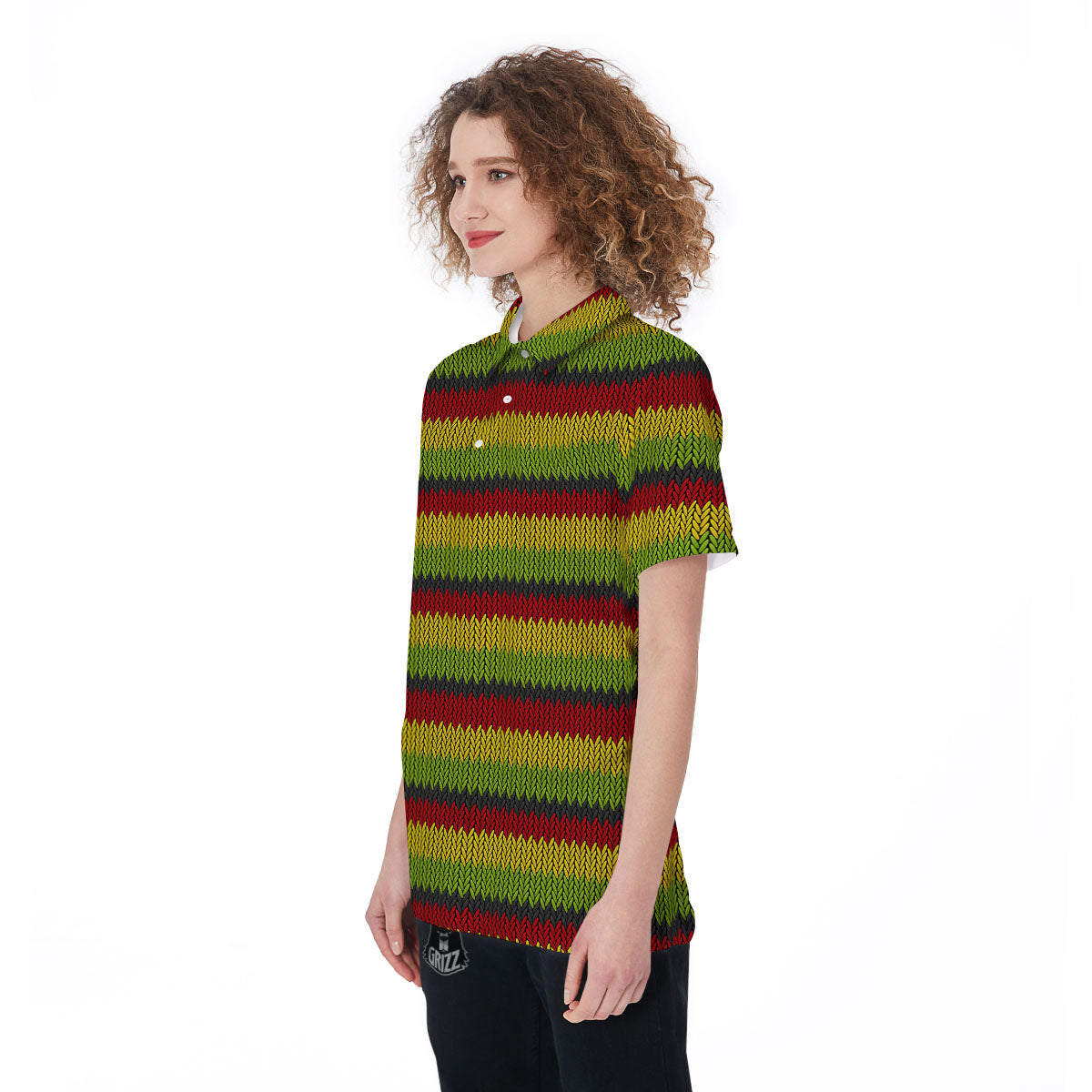 Reggae Knitted Style Print Pattern Women's Golf Shirts-grizzshop