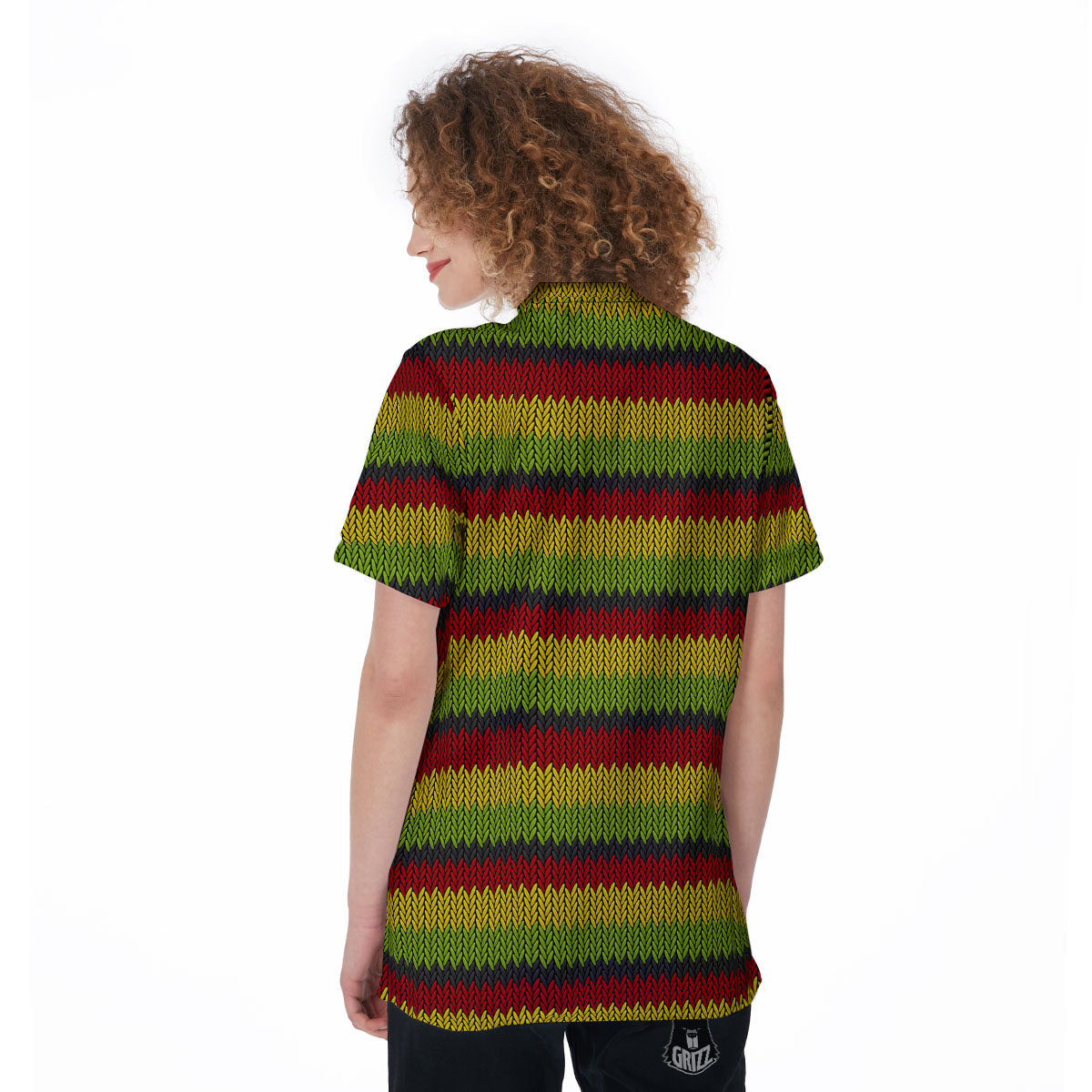 Reggae Knitted Style Print Pattern Women's Golf Shirts-grizzshop