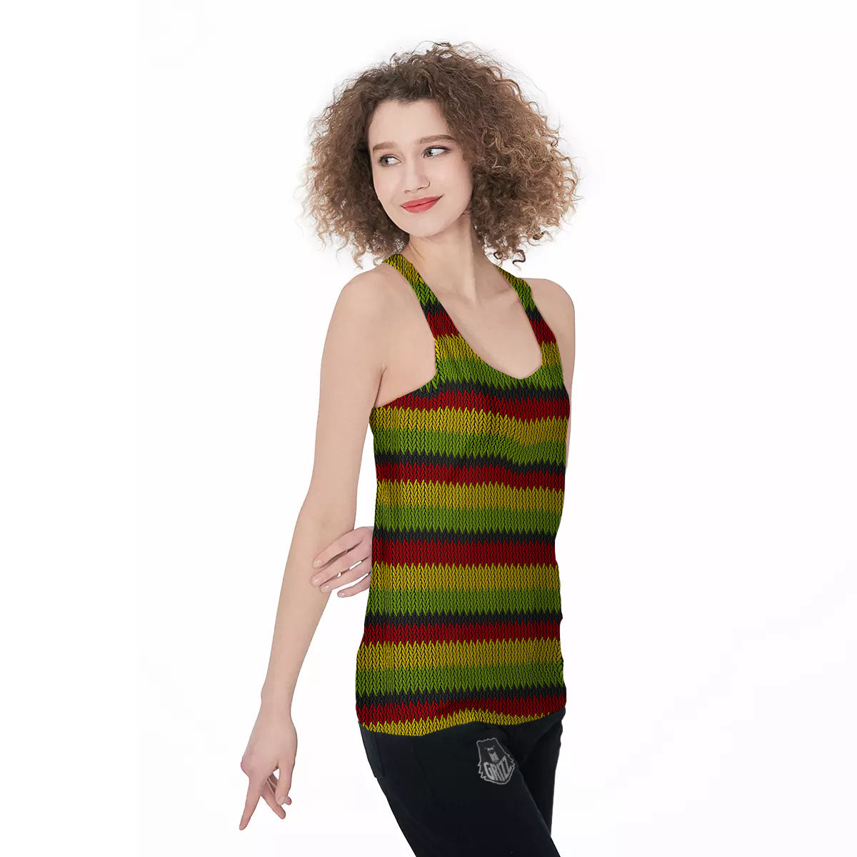 Reggae Knitted Style Print Pattern Women's Racerback Tank Top-grizzshop