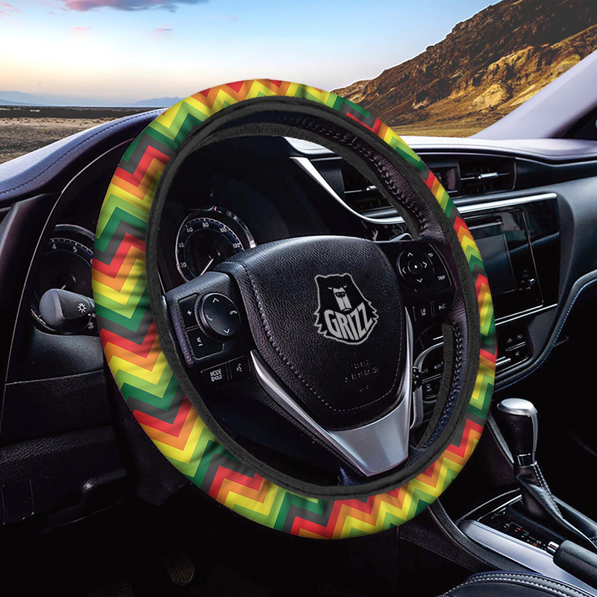 Reggae Zig Zag Print Pattern Car Steering Wheel Cover-grizzshop