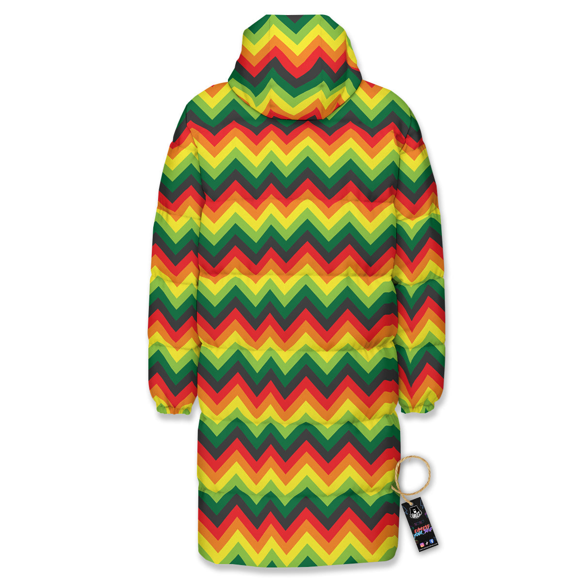 Reggae Zig Zag Print Pattern Long Down Jacket-grizzshop