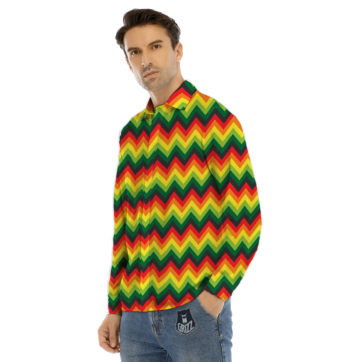 Reggae Zig Zag Print Pattern Men's Dress Shirts-grizzshop