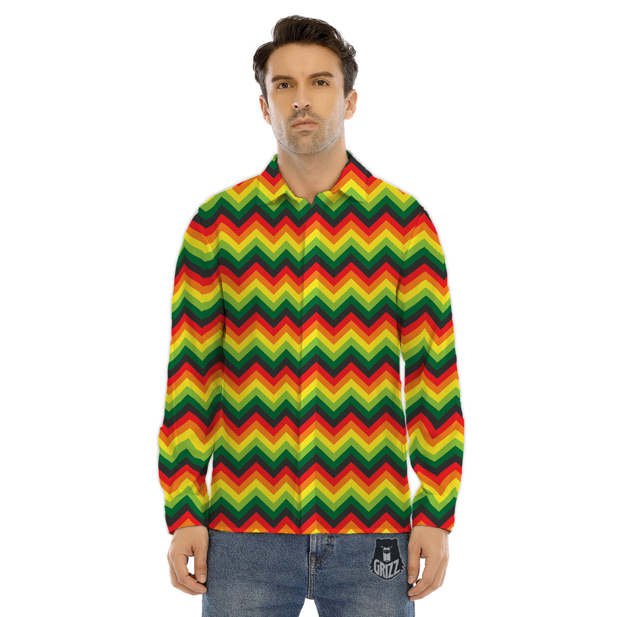 Reggae Zig Zag Print Pattern Men's Dress Shirts-grizzshop