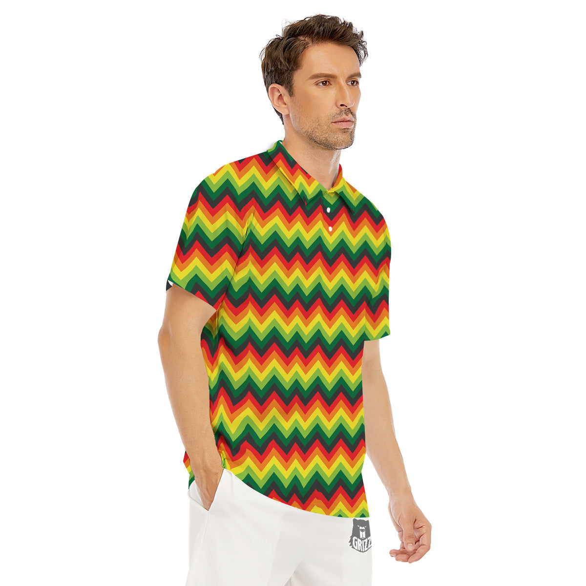 Reggae Zig Zag Print Pattern Men's Golf Shirts-grizzshop