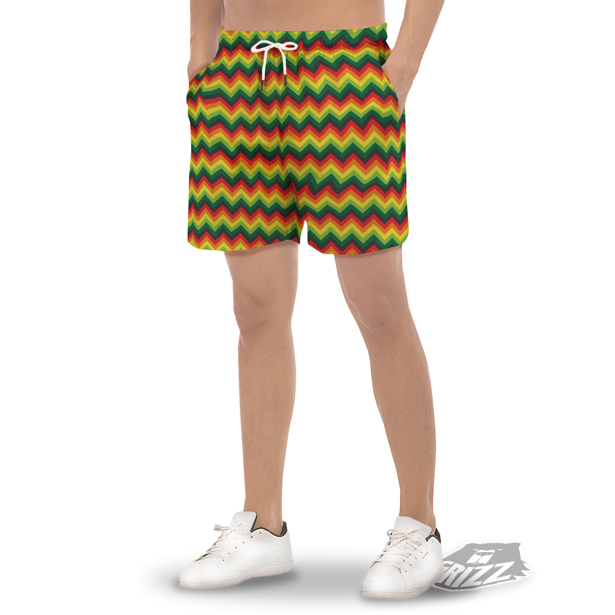 Reggae Zig Zag Print Pattern Men's Gym Shorts-grizzshop