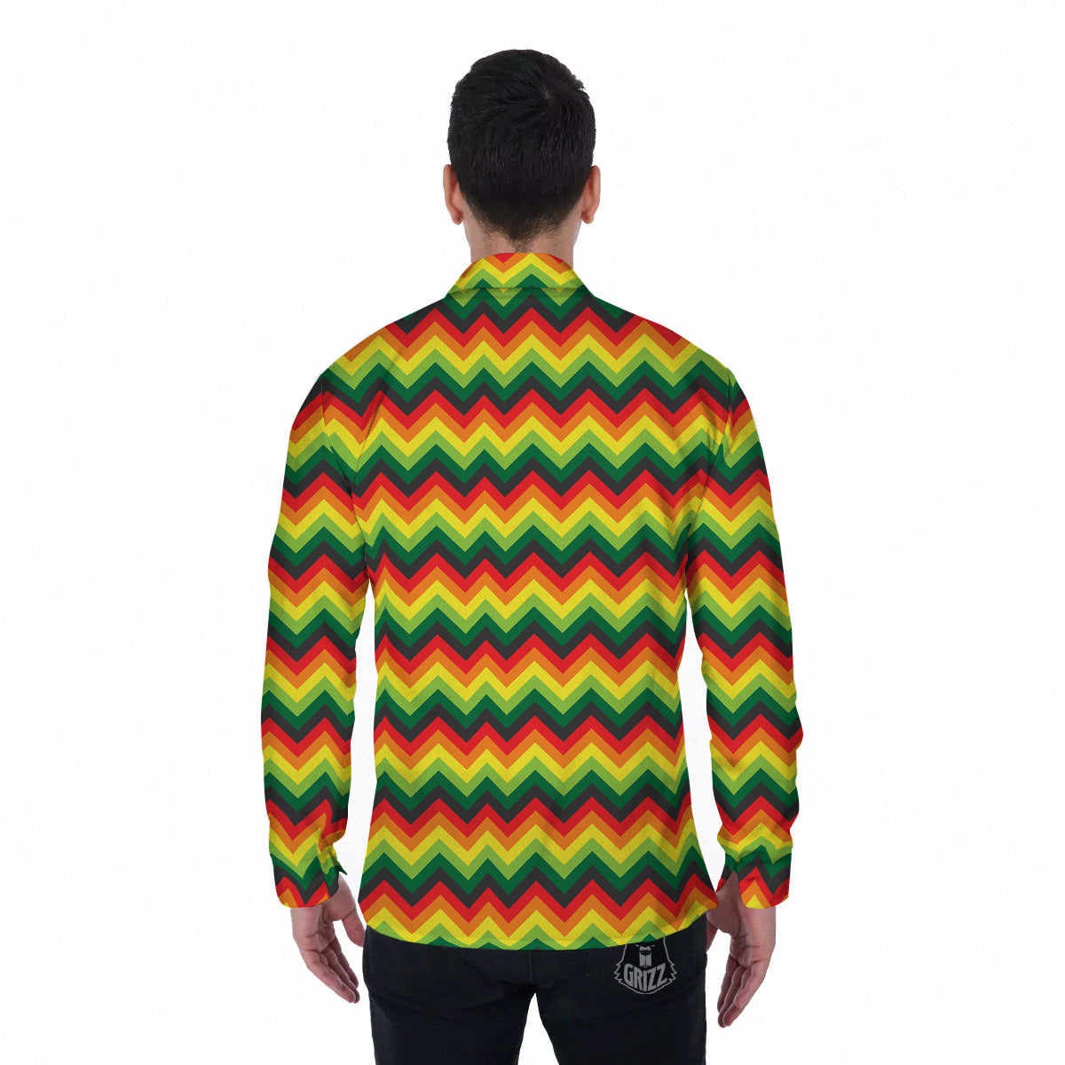 Reggae Zig Zag Print Pattern Men's Long Sleeve Shirts-grizzshop