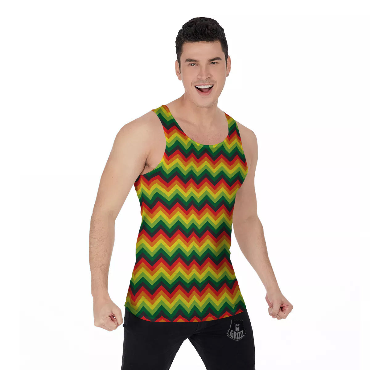 Reggae Zig Zag Print Pattern Men's Tank Top-grizzshop