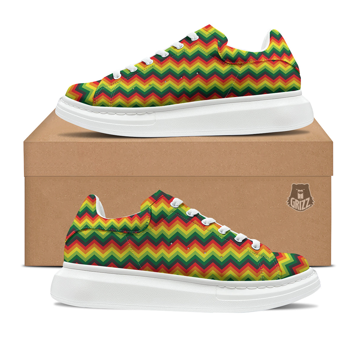 Reggae Zig Zag Print Pattern Platform Shoes-grizzshop