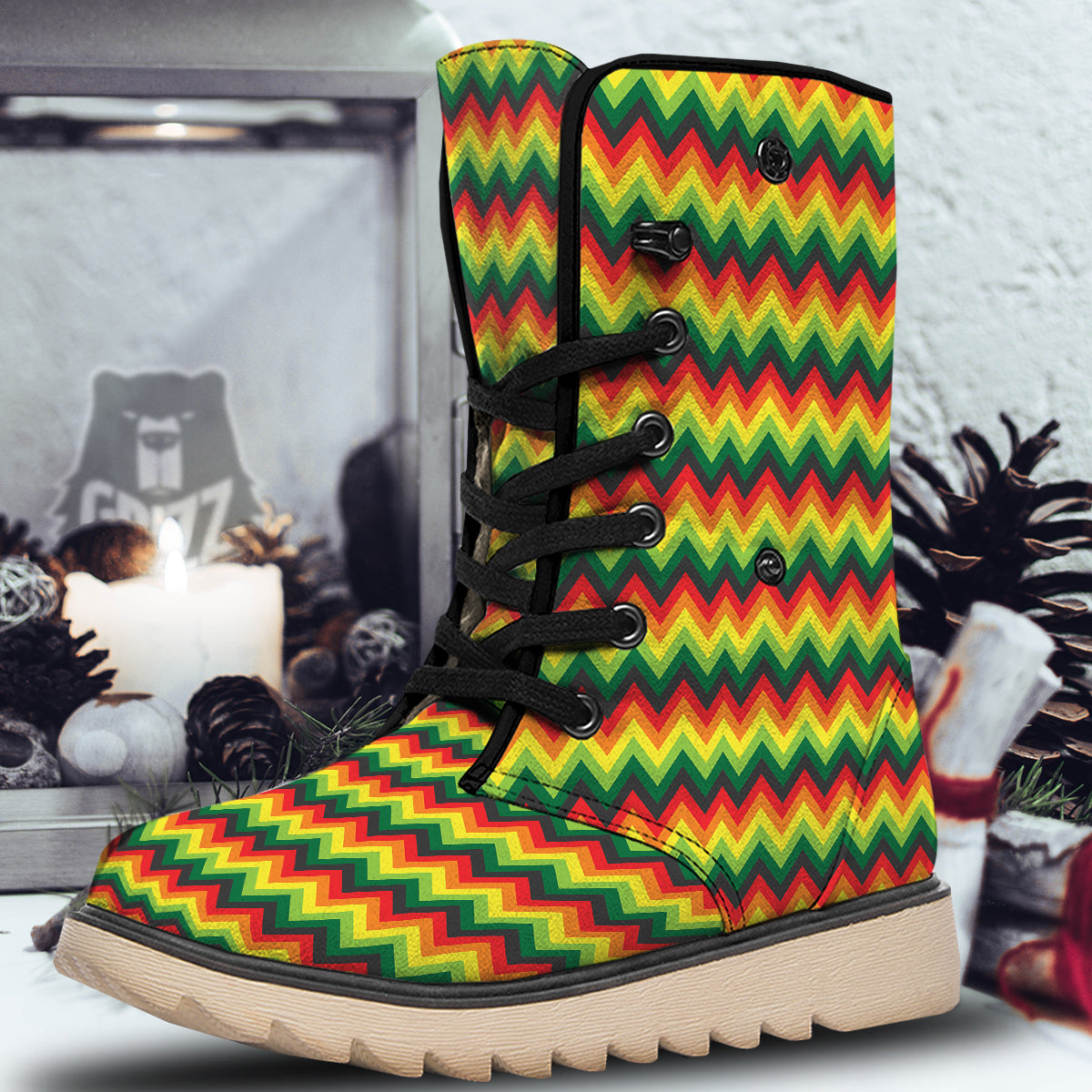 Reggae Zig Zag Print Pattern Snow Boots-grizzshop