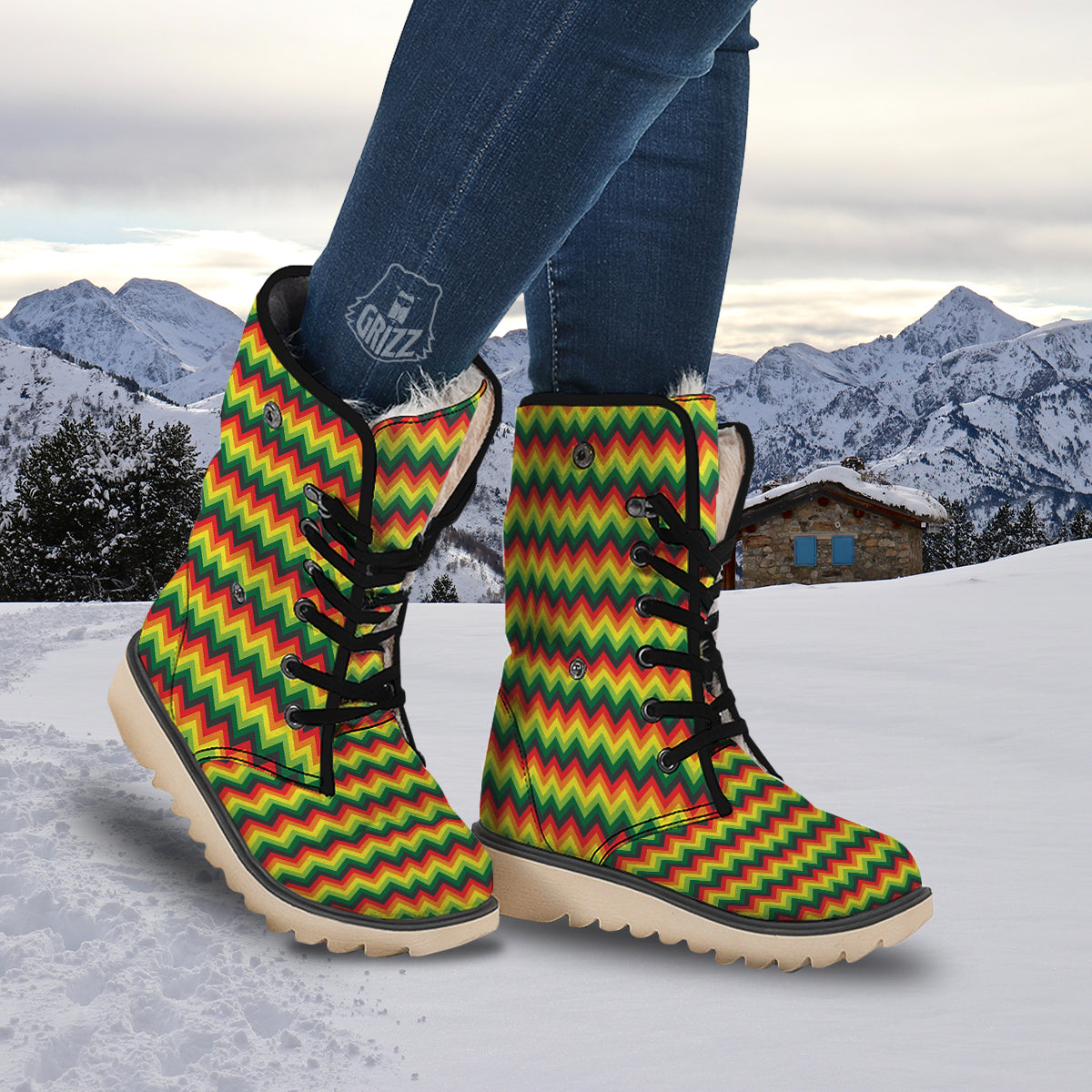 Reggae Zig Zag Print Pattern Snow Boots-grizzshop