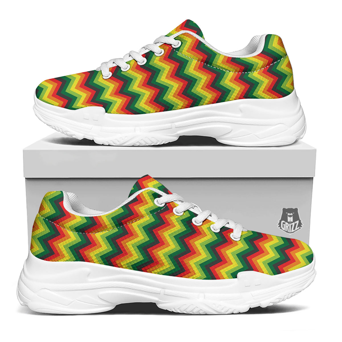 Reggae Zig Zag Print Pattern White Chunky Shoes-grizzshop