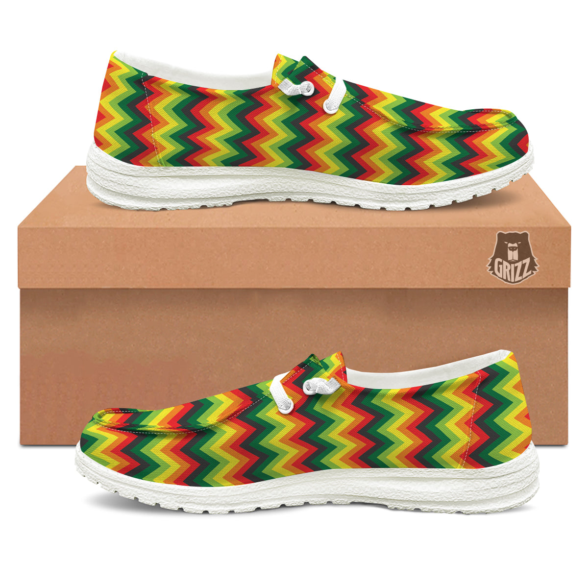 Reggae Zig Zag Print Pattern White Loafers-grizzshop