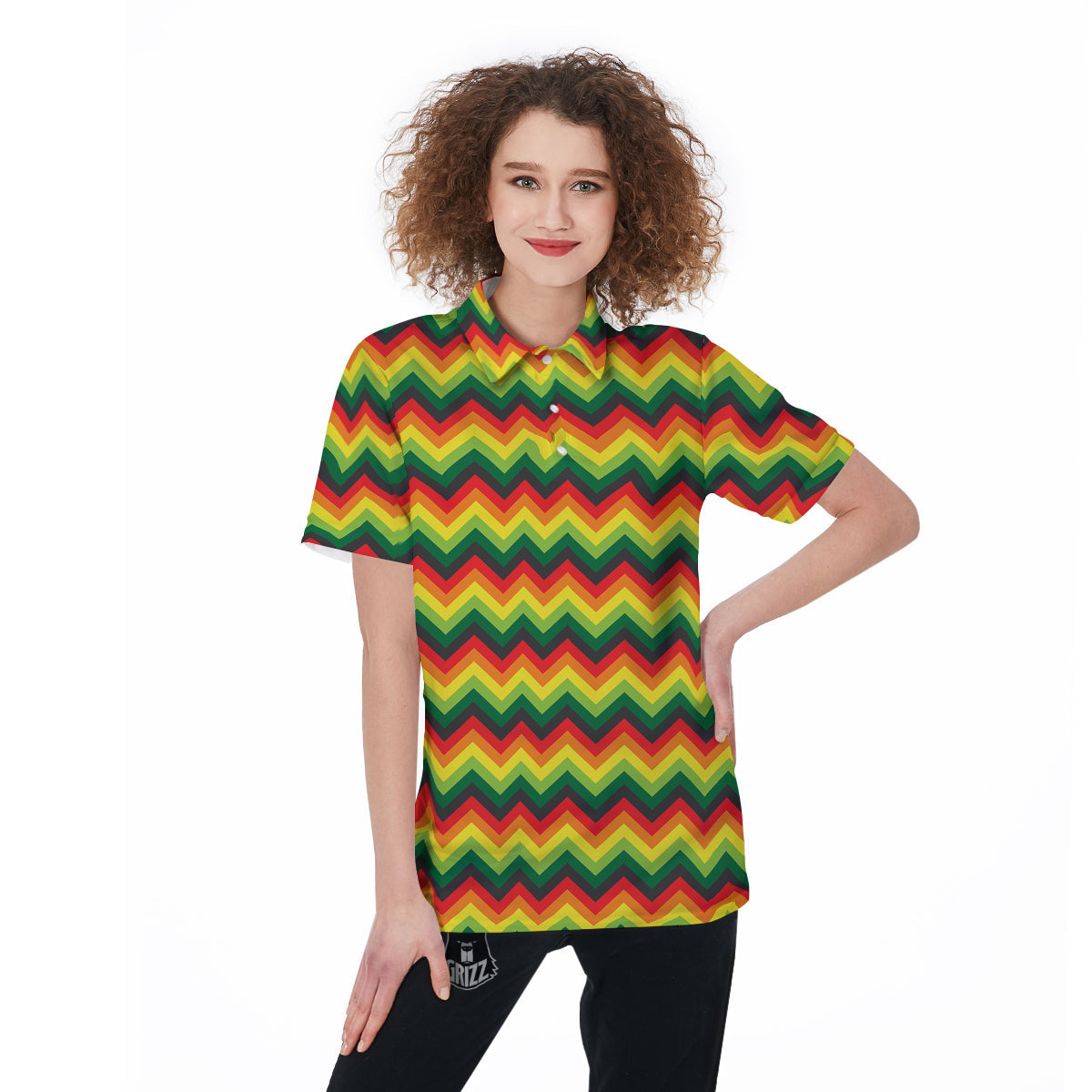 Reggae Zig Zag Print Pattern Women's Golf Shirts-grizzshop