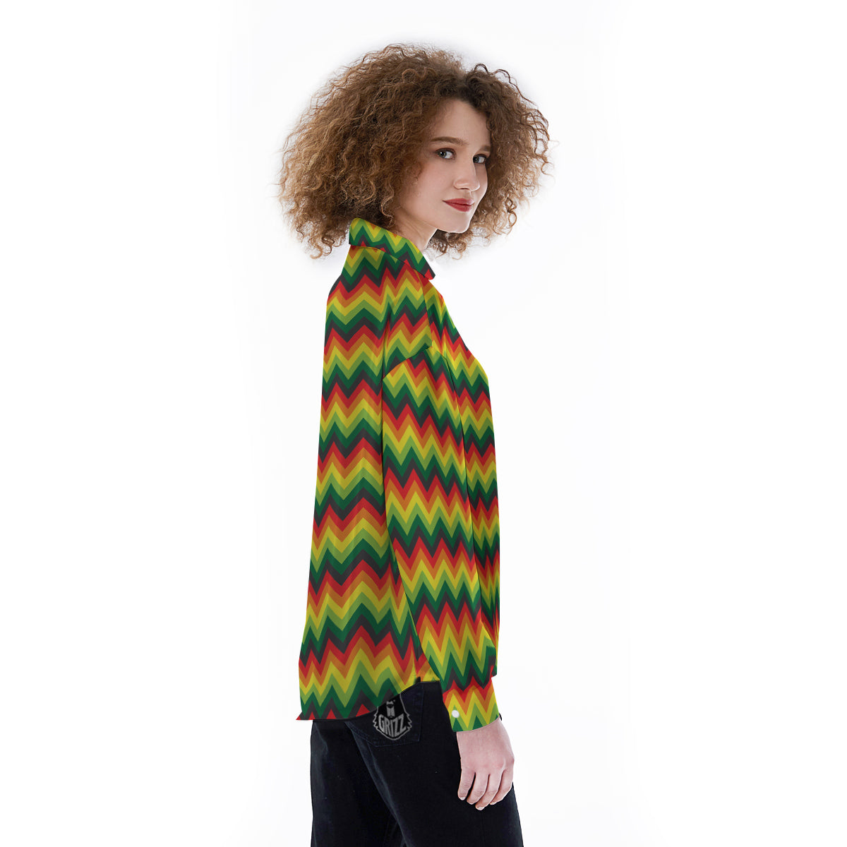 Reggae Zig Zag Print Pattern Women's Long Sleeve Shirts-grizzshop