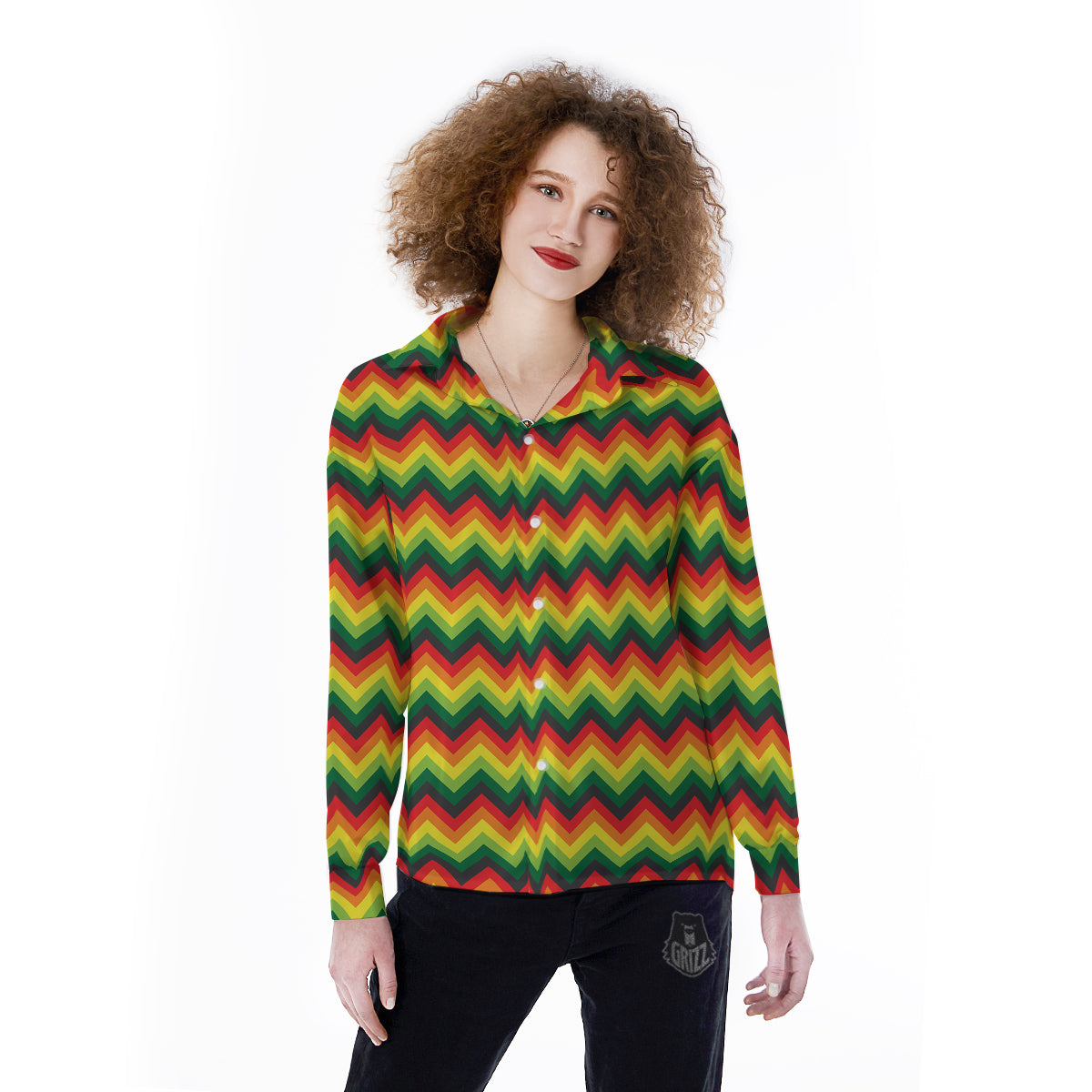 Reggae Zig Zag Print Pattern Women's Long Sleeve Shirts-grizzshop