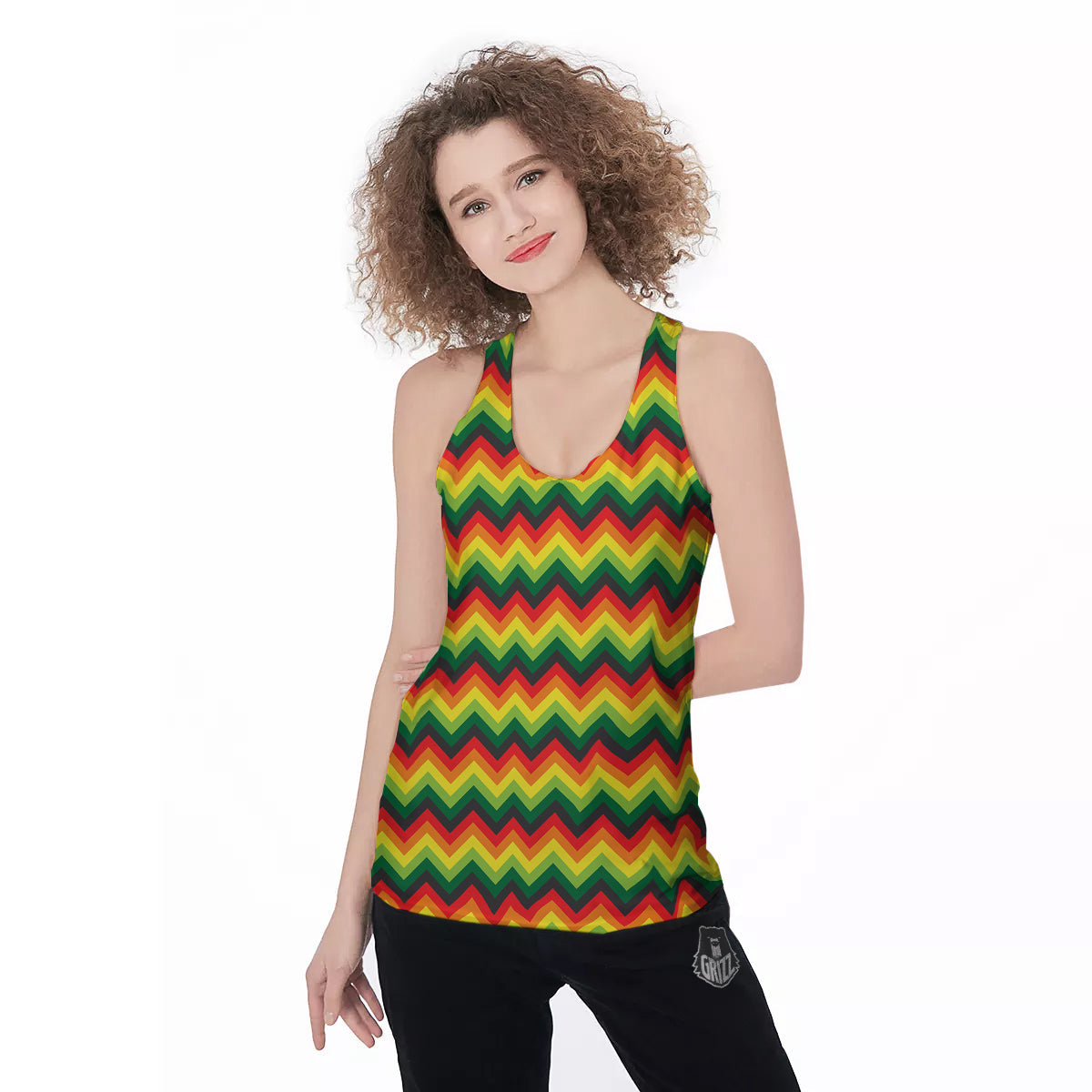 Reggae Zig Zag Print Pattern Women's Racerback Tank Top-grizzshop