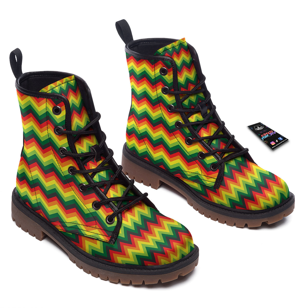 Reggae Zig Zag Print Pattern Work Boots-grizzshop