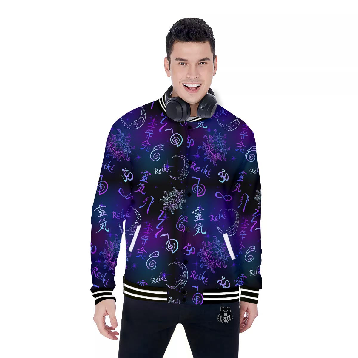 Reiki Energy Print Pattern Baseball Jacket-grizzshop