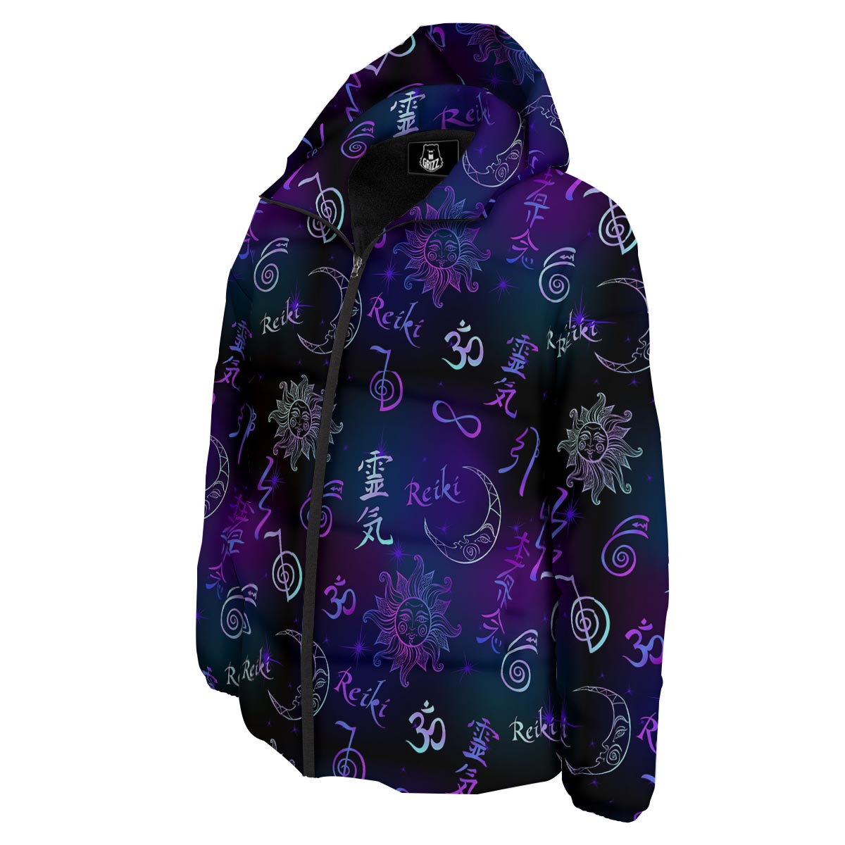 Reiki Energy Print Pattern Down Jacket-grizzshop