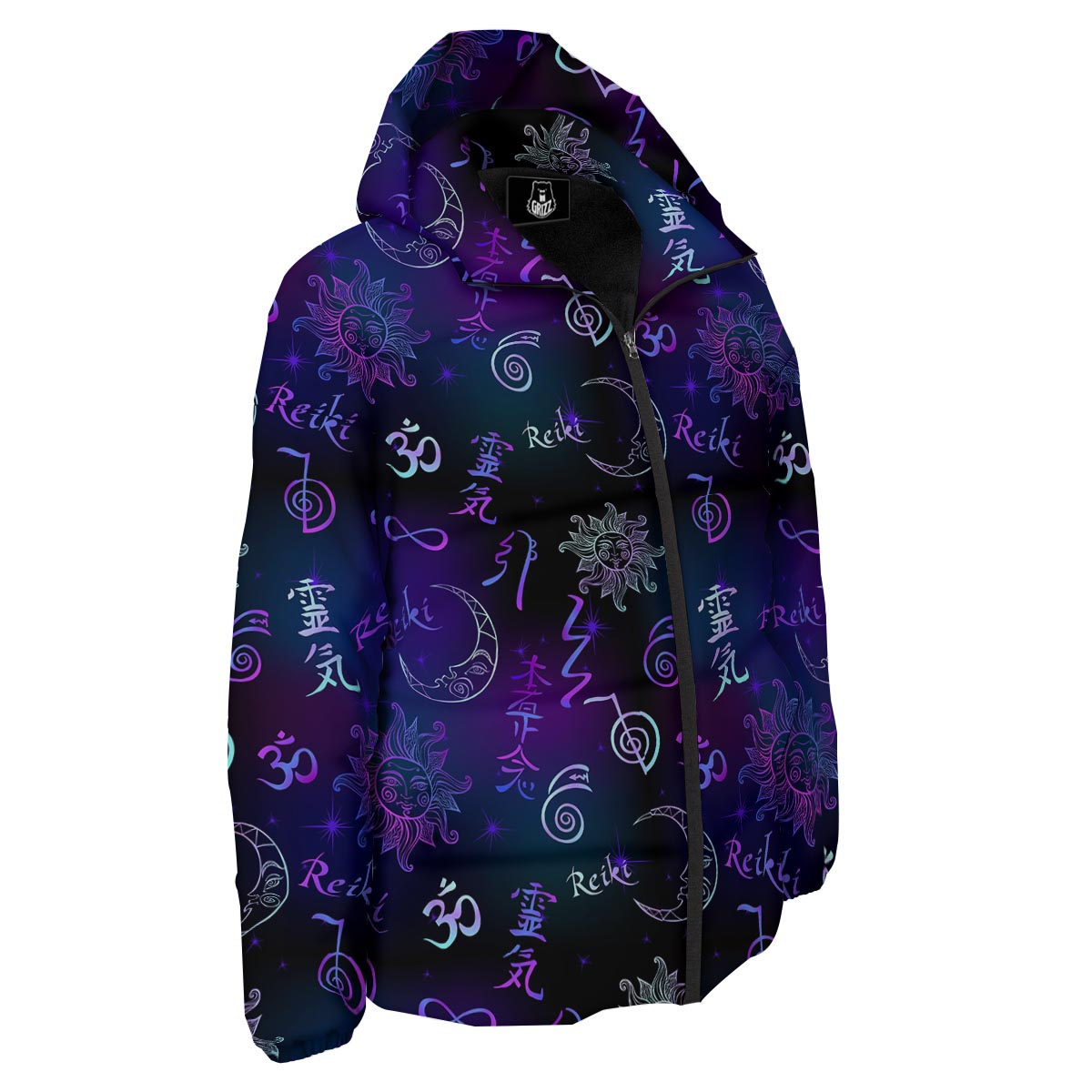 Reiki Energy Print Pattern Down Jacket-grizzshop