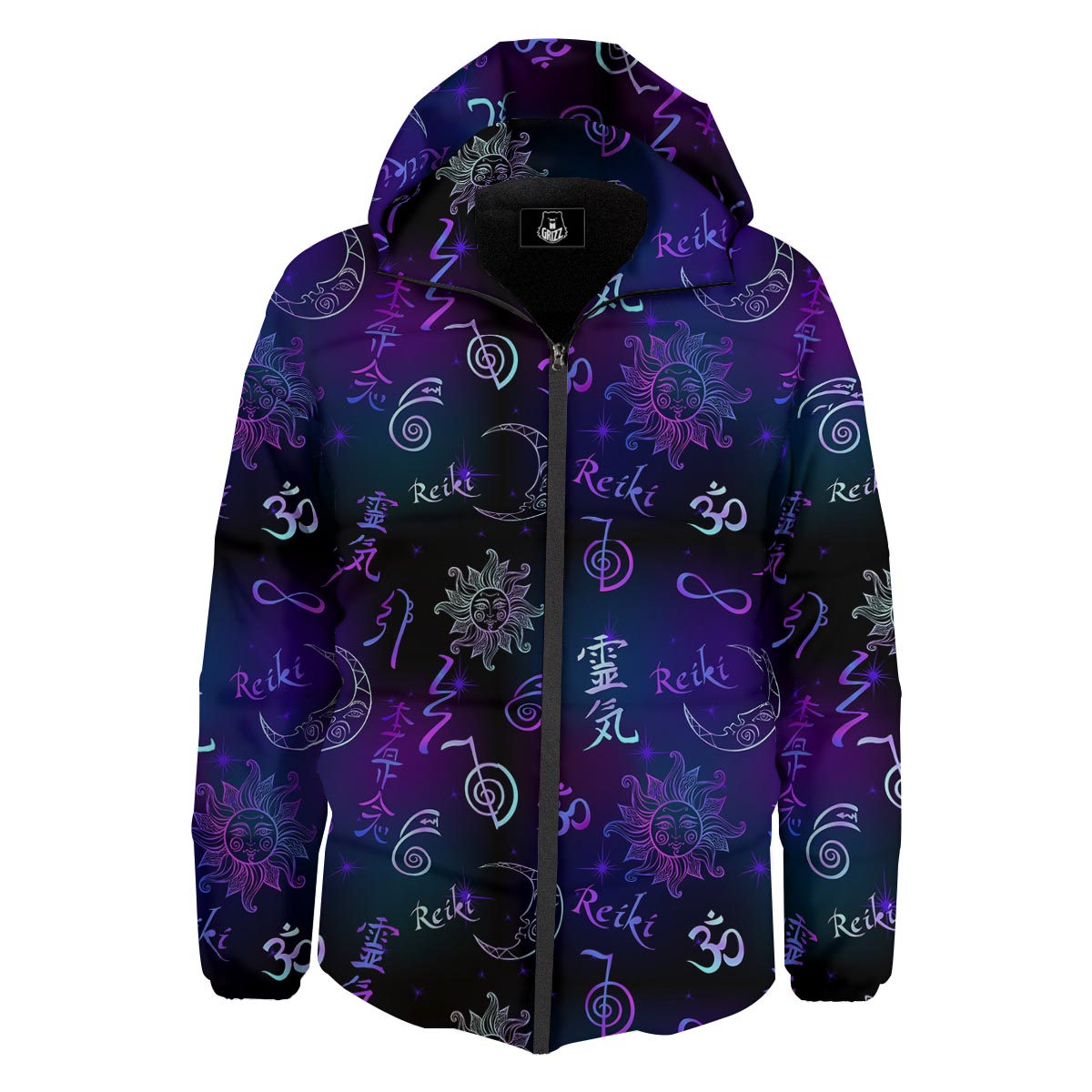 Reiki Energy Print Pattern Down Jacket-grizzshop