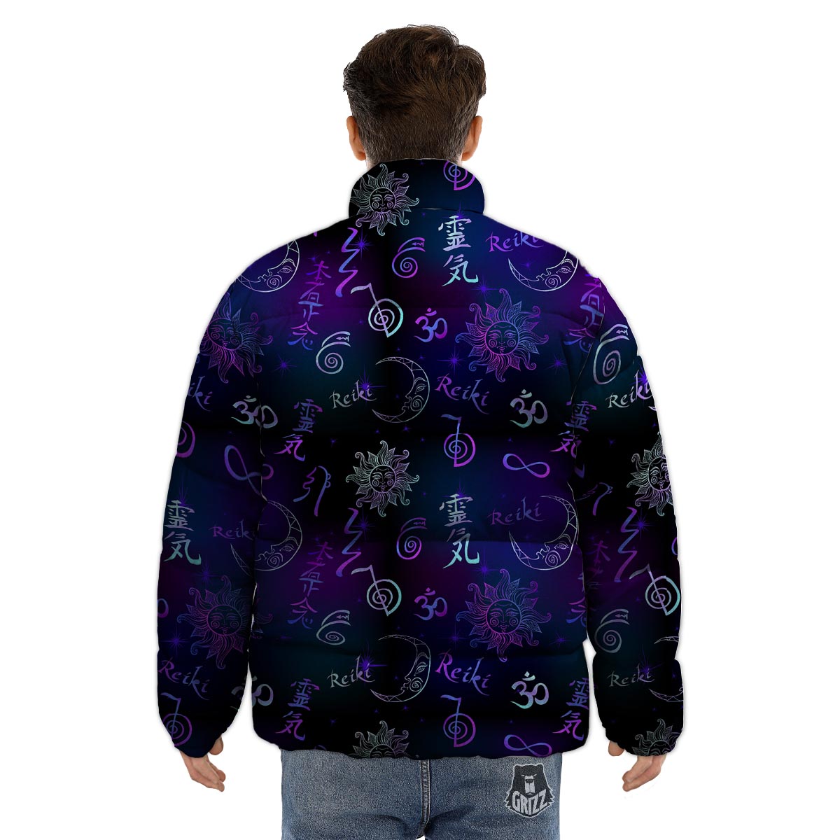 Reiki Energy Print Pattern Puffer Jacket-grizzshop