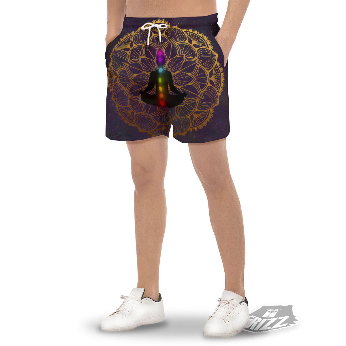 Reiki Golden Print Men's Gym Shorts-grizzshop