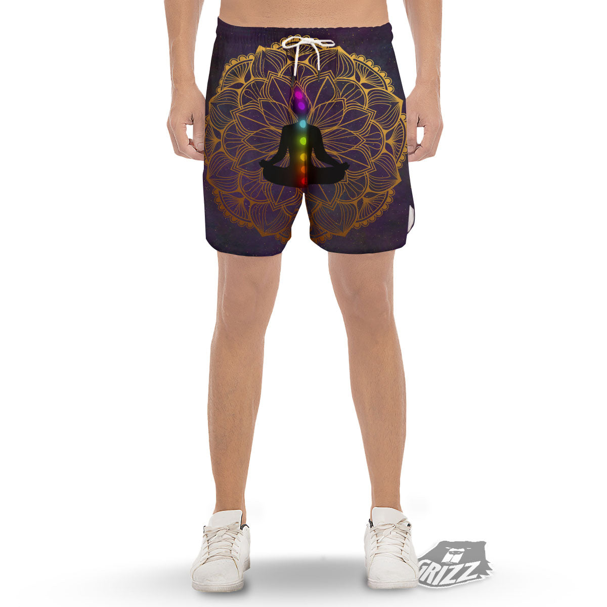 Reiki Golden Print Men's Gym Shorts-grizzshop