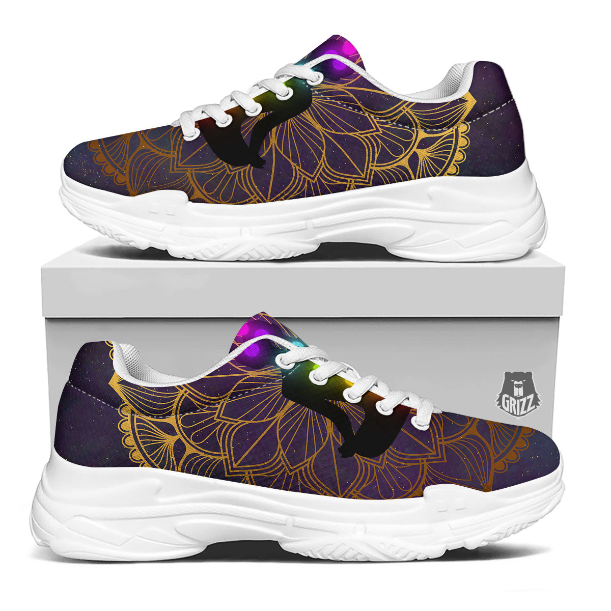 Reiki Golden Print White Chunky Shoes-grizzshop