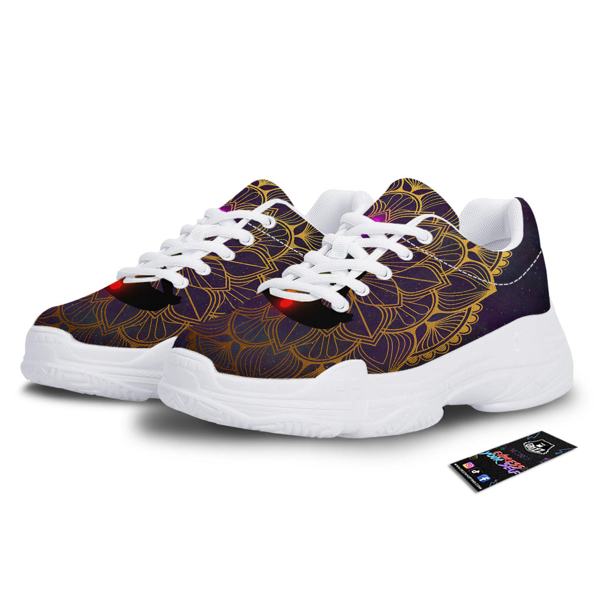 Reiki Golden Print White Chunky Shoes-grizzshop
