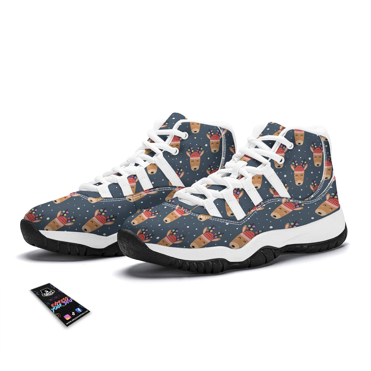 Reindeer Christmas Print Pattern White Bball Shoes-grizzshop