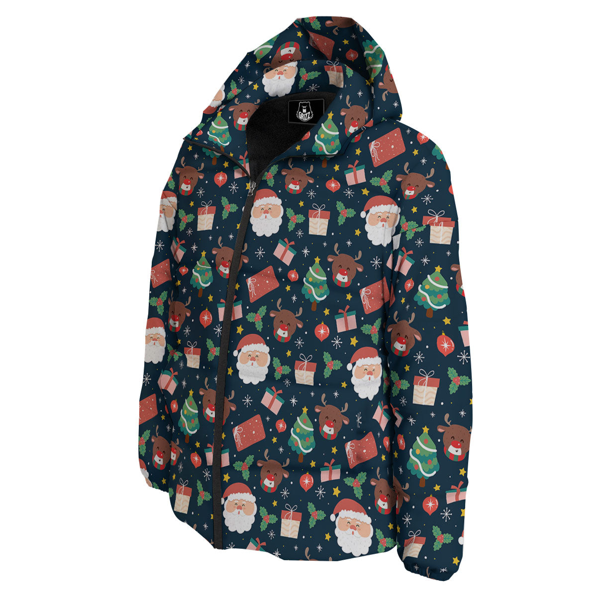 Reindeer Christmas Santa Print Pattern Down Jacket-grizzshop